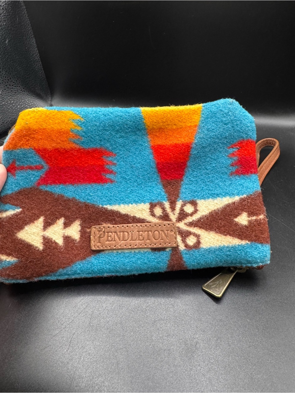 Pendleton Turquoise, Brown & Red Aztec Wool Wrist Pouch